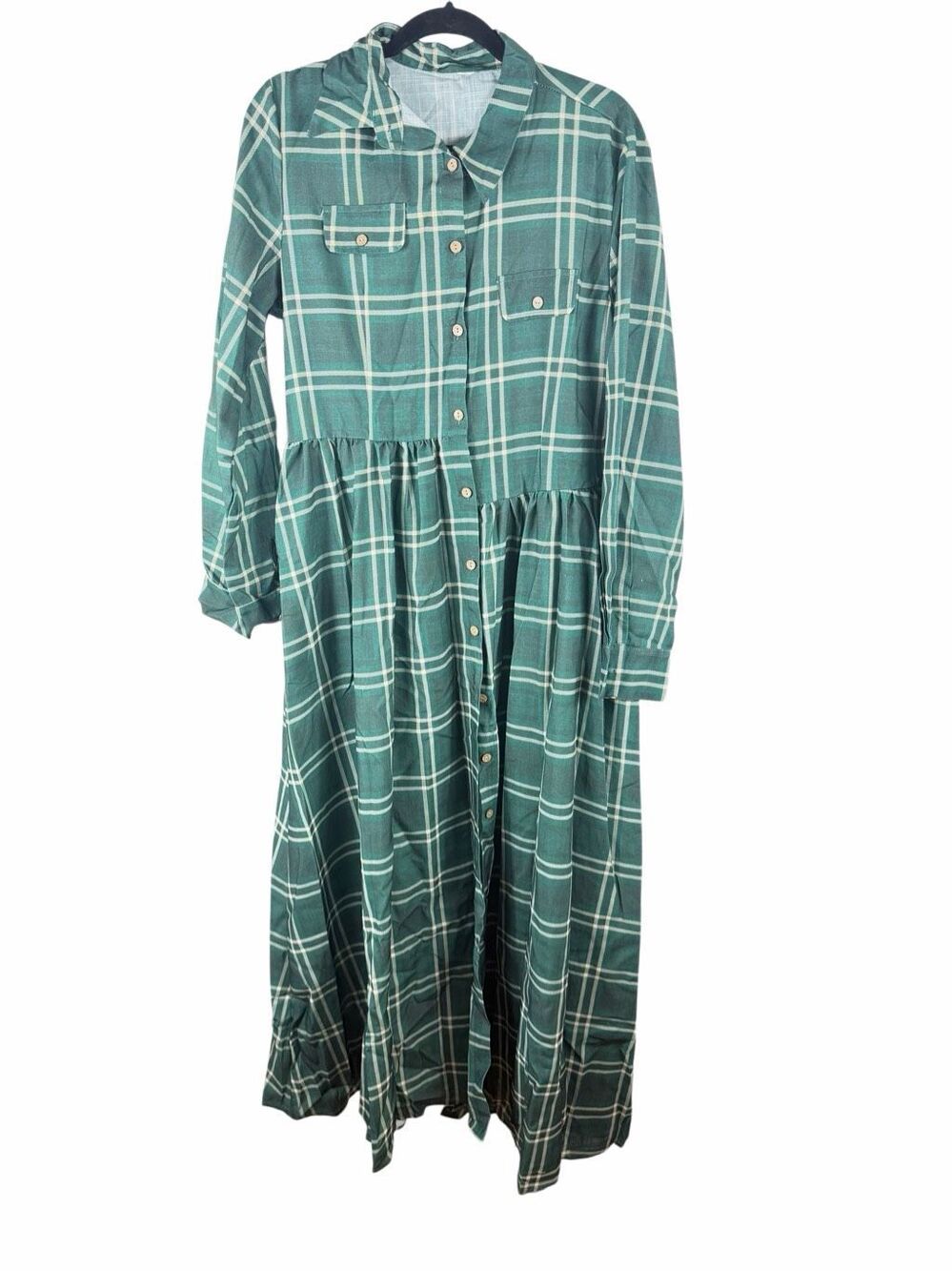 NWT Amazon Green Window Pane Plaid Dress with Brown Belt- Size XL